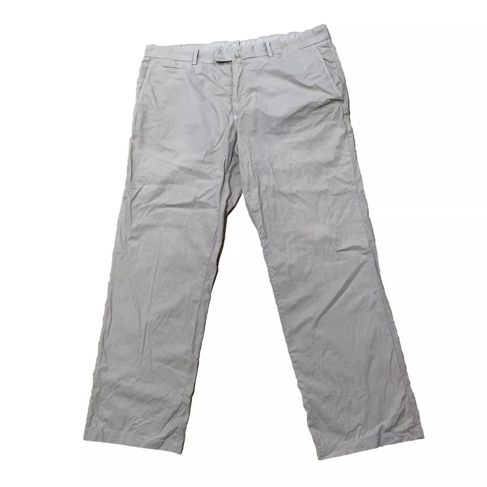 ZEGNA Pants Mens 36x28 Cotton Flat Preppy Straight Trousers Light Khaki Academia